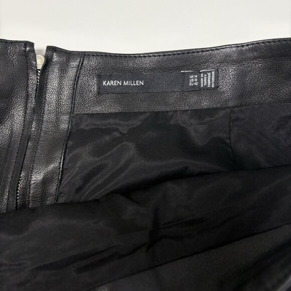 Karen Millen Black Genuine Leather Skirt (Sz 10) Lamb Leather Straight Office - Picture 5 of 6